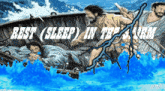 a painting of people in a boat with the words best ( sleep ) in the storm above them