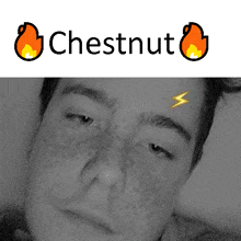 a man with a lightning bolt on his forehead and the word chestnut behind him