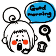 a cartoon of a person saying good morning