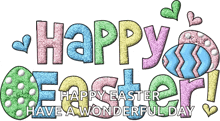 a sign that says happy easter has a wonderful day on it