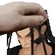 a pixel art of a man with dreadlocks wearing a hat