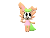 a cartoon bunny with a pink dress and green tail