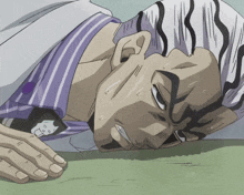 a cartoon of a man laying down with sweat coming out of his face
