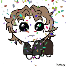 a cartoon of a person surrounded by colorful confetti with the word picmix at the bottom
