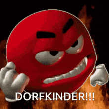 a red smiley face with the words dorekinder written on it
