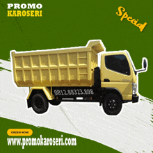 a picture of a dump truck with the website promokaroseri.com on the bottom