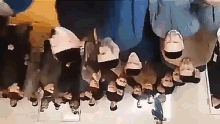 a group of people are standing upside down with their faces down