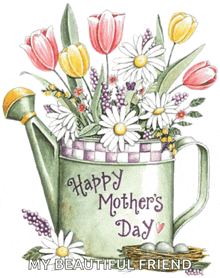 a watering can filled with flowers says happy mothers day
