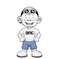 a cartoon character is wearing a ding shirt and shorts