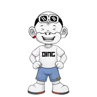 a cartoon character is wearing a ding shirt and shorts