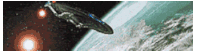 a space ship is flying over a planet