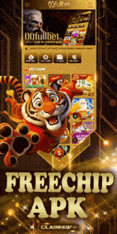 an advertisement for a free chip apk with a cartoon tiger