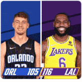 two basketball players one from the orlando magic and the other from the los angeles lakers