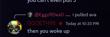 a screenshot of a tweet from eggzrdead and gooeth98