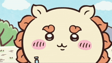 a cartoon drawing of a lion with a bottle of water in its mouth