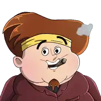 a cartoon character with a cowboy hat and a cigar in his mouth
