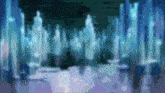 a blurry picture of a city skyline with a few trees in the background