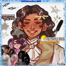 a drawing of a man with the words " my poetry world " on it