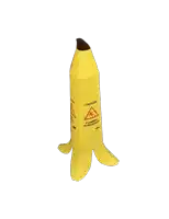 a yellow banana with a caution sign on it that says cleaning in progress