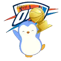 okc logo with a penguin holding a trophy