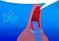 patrick from spongebob squarepants is crying with a speech bubble behind him