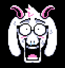 a pixel art drawing of a sheep with horns making a funny face