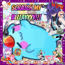 a collage of anime characters with the words scratch my bellawwy written on it