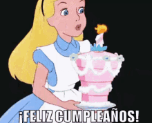 Alicia En El País De Las Maravillas Tarta Soplar Las Velas Feliz Cumpleaños GIF - Alice Feliz Cumpleanos Alice In Wonderland GIFs