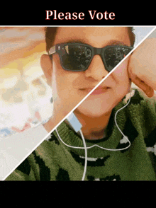 a picture of a boy wearing sunglasses and a picture of a boy wearing a sweater