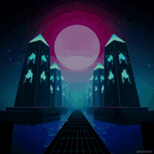 vaporwave aesthetic towers monoliths sun