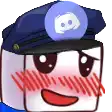a cartoon character wearing a police hat and a discord logo on it .