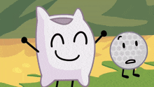 a cartoon of a pillow and a golf ball with faces