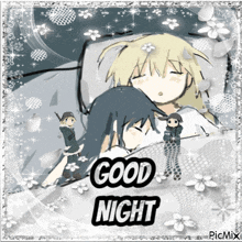 a picture of a couple sleeping with the words good night