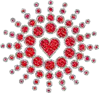 a circular pattern of red hearts and circles with a heart in the center