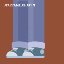 a cartoon of a bird peeking out from behind a person 's leg with the website starttamilchat.in written above it