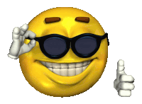 a cartoon smiley face wearing sunglasses and giving a thumbs up