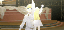 a boy and a girl are dancing on a stage in a video game