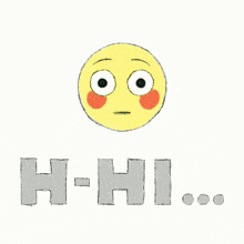 a drawing of a smiley face with red cheeks and the words h-hi below it