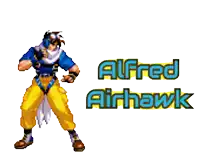 a pixel art character named alfred airhawk is juggling a red apple
