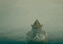 a very tall building is surrounded by water and waves