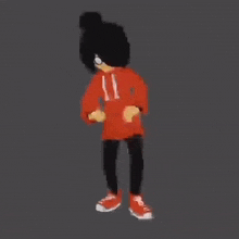 a pixel art of a girl in a red hoodie