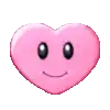 a pink heart with black eyes and a smile on it