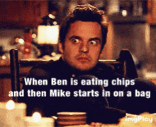 Nick Miller Eating Chips GIF - Nick Miller Eating Chips When Ben GIFs