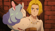 a man and a unicorn are standing next to each other in a room