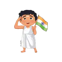 a cartoon of a boy saluting while holding a flag