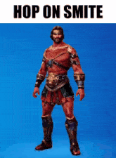 a video game character with the words hop on smite on the top