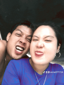 a man and a woman making funny faces with the hashtag anne071724 on the bottom
