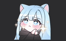 a cartoon girl with blue hair and cat ears