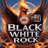 a black and white rock logo with a phoenix