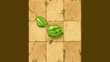 a watermelon with a face is sitting on a tile floor .